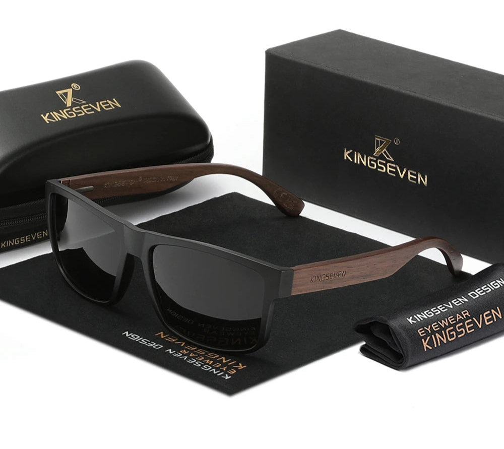 Men’s Wooden Polarized Sunglasses - Black Walnut Rectangular Frame Glasses With UV Protection