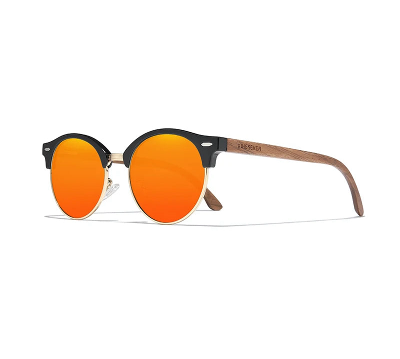 Men’s Polarized Wooden Sunglasses - UV400 Protection With Round Cat Eye Lenses