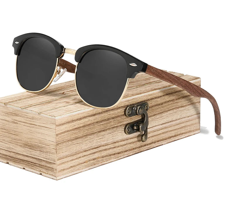 Retro Fashion Sunglasses For Men - Walnut Wooden Frames With Polarized UV400 HD Lenses