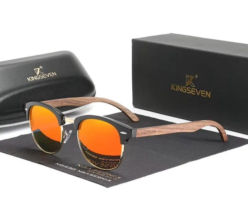 Vintage Style Wooden Sunglasses For Men - Circular Mirror Lenses With UV400 Sun Protection