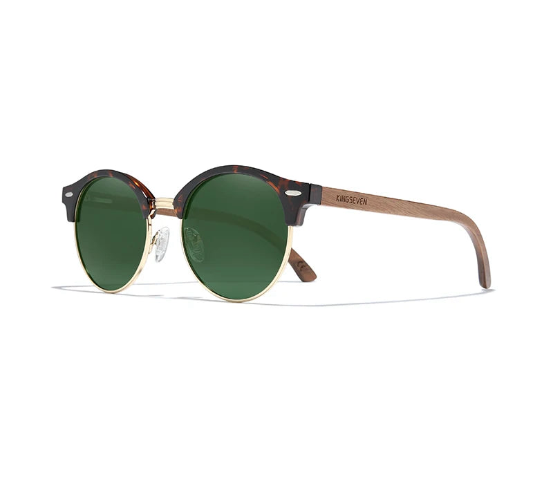 Men’s Polarized Wooden Sunglasses - UV400 Protection With Round Cat Eye Lenses