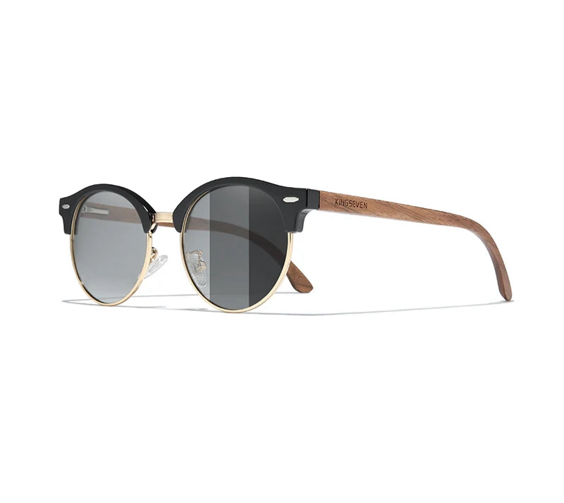 Men’s Polarized Wooden Sunglasses - UV400 Protection With Round Cat Eye Lenses