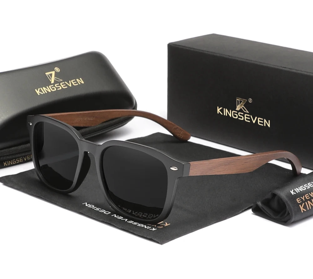 Classic Unisex Walnut Sunglasses For Women Or Men - Polarized UV400 Square Wooden Frame Fashion Glasses