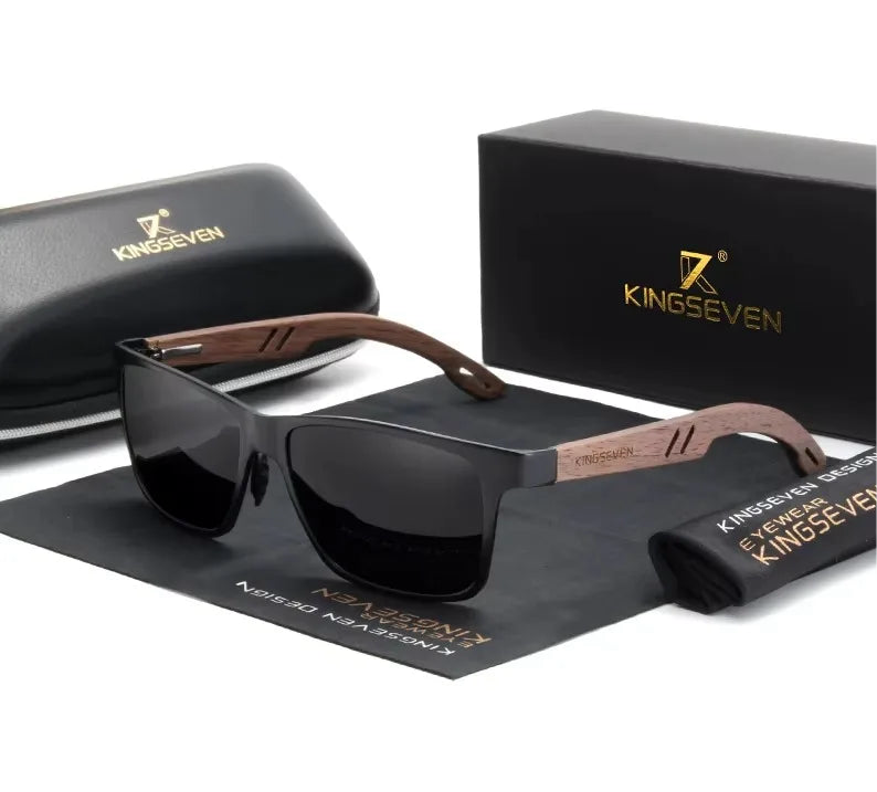 Men’s Wooden Square Frame Sunglasses - Classic Lenses With UV400 Protection