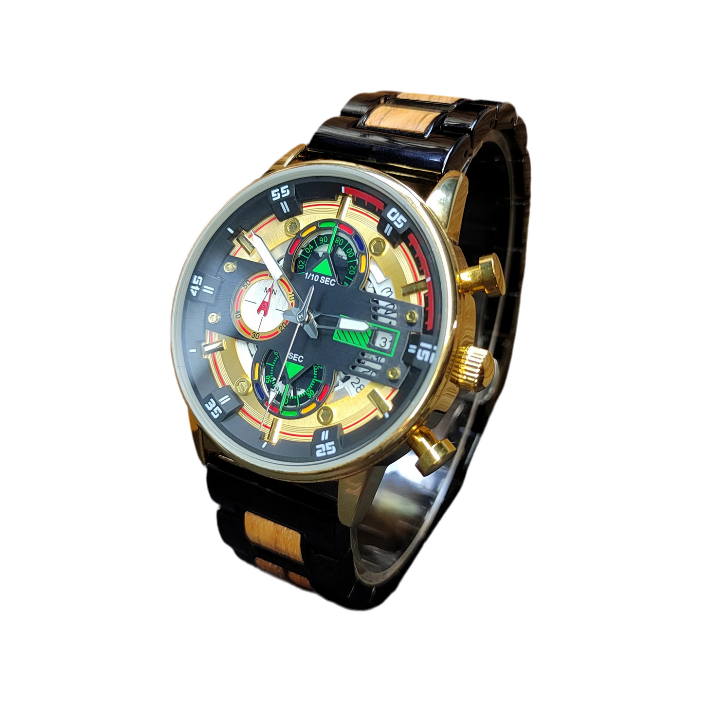 Men’s Wooden Watch With Unique Chronographic Design - Quartz Movement Sports Style