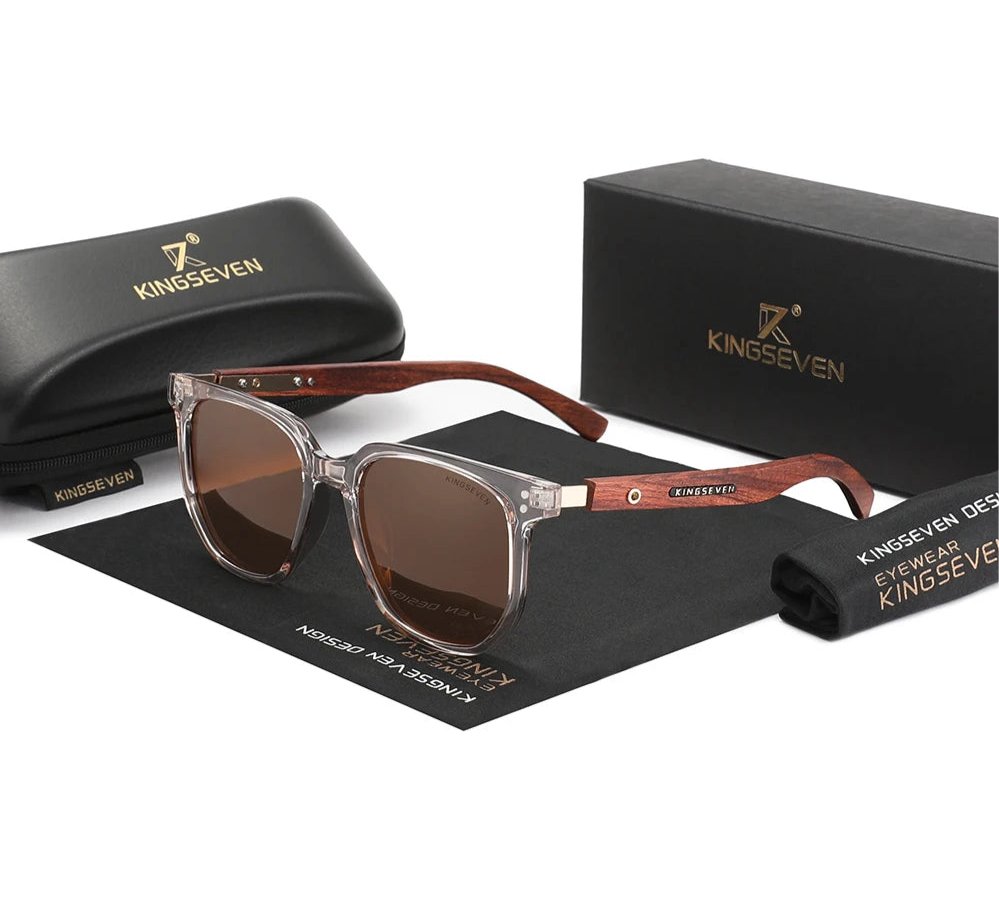 Men’s Retro Shape Wooden Sunglasses For Men - Polarized Square Lenses With UV Sunlight Protection
