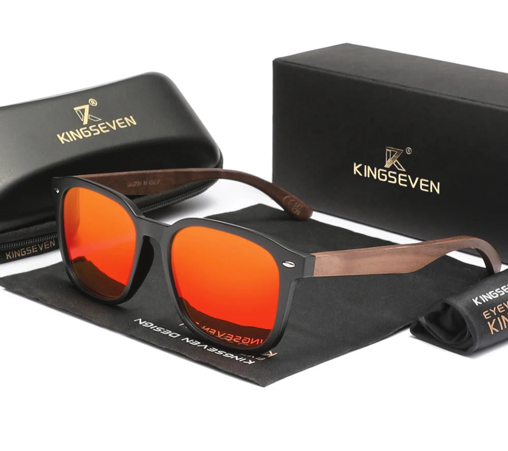 Classic Unisex Walnut Sunglasses For Women Or Men - Polarized UV400 Square Wooden Frame Fashion Glasses