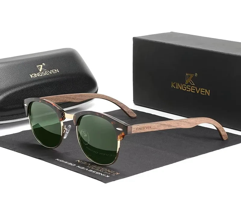 Vintage Style Wooden Sunglasses For Men - Circular Mirror Lenses With UV400 Sun Protection