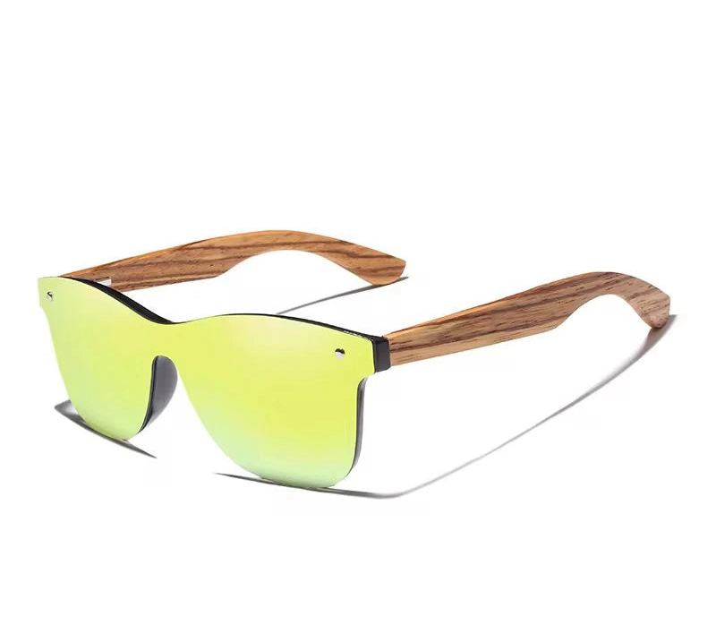 Sunglasses For Men With Mirror Lenses - UV400 Polarized And Square Bamboo Frames