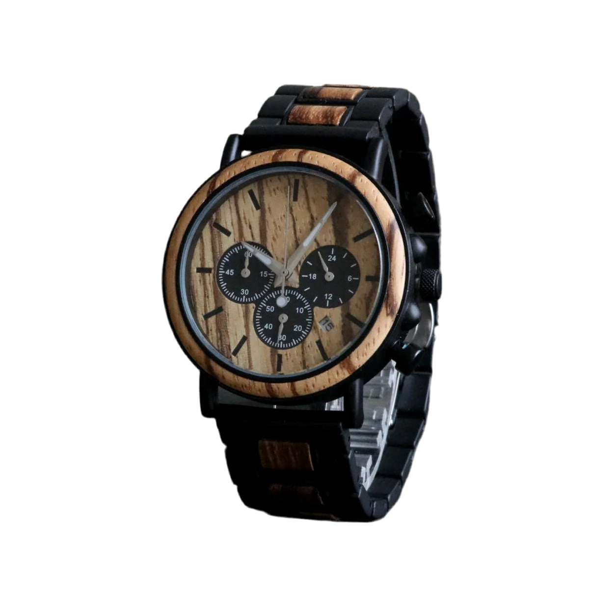 Men’s Wooden Watch With Unique Chronographic Design - Quartz Movement Sports Style