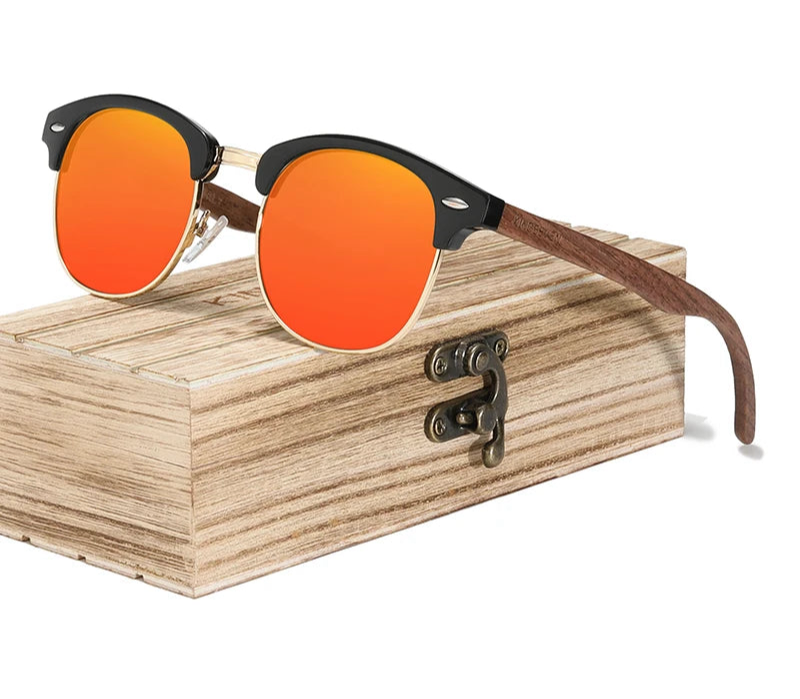 Retro Fashion Sunglasses For Men - Walnut Wooden Frames With Polarized UV400 HD Lenses