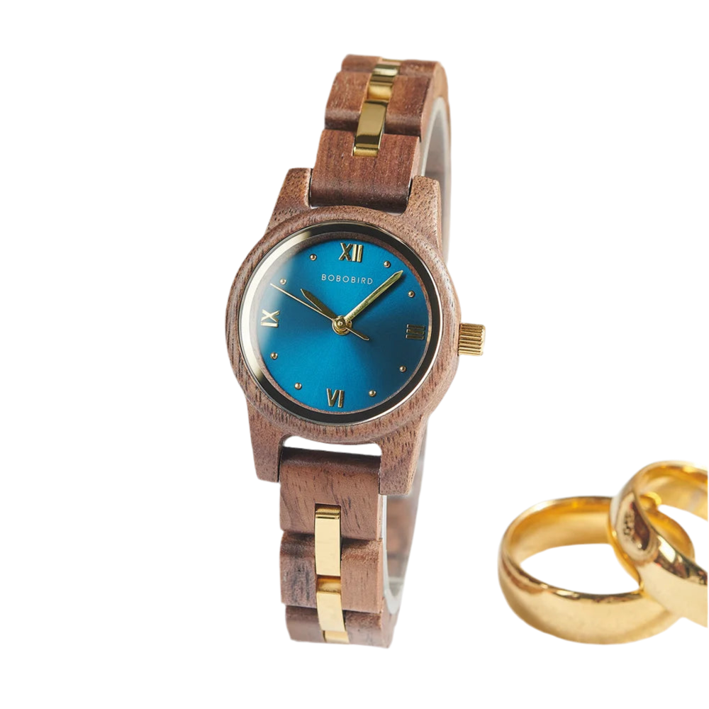 Women's Round Face Wooden Watch Fashion Quartz Watch for Ladies With Paper Gift Box