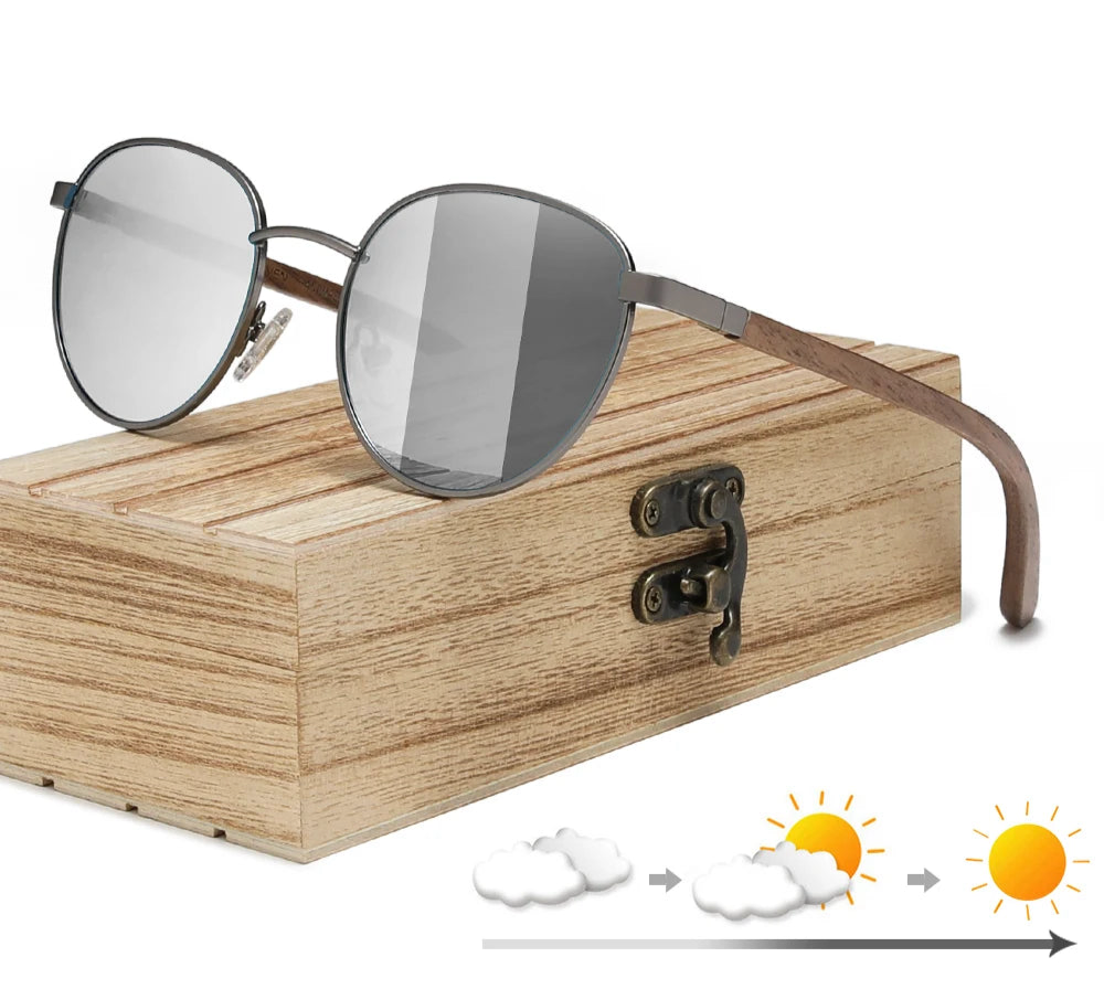 Handmade Walnut Wooden Sunglasses For Men - Polarized UV400 Protection Retro Round Lenses