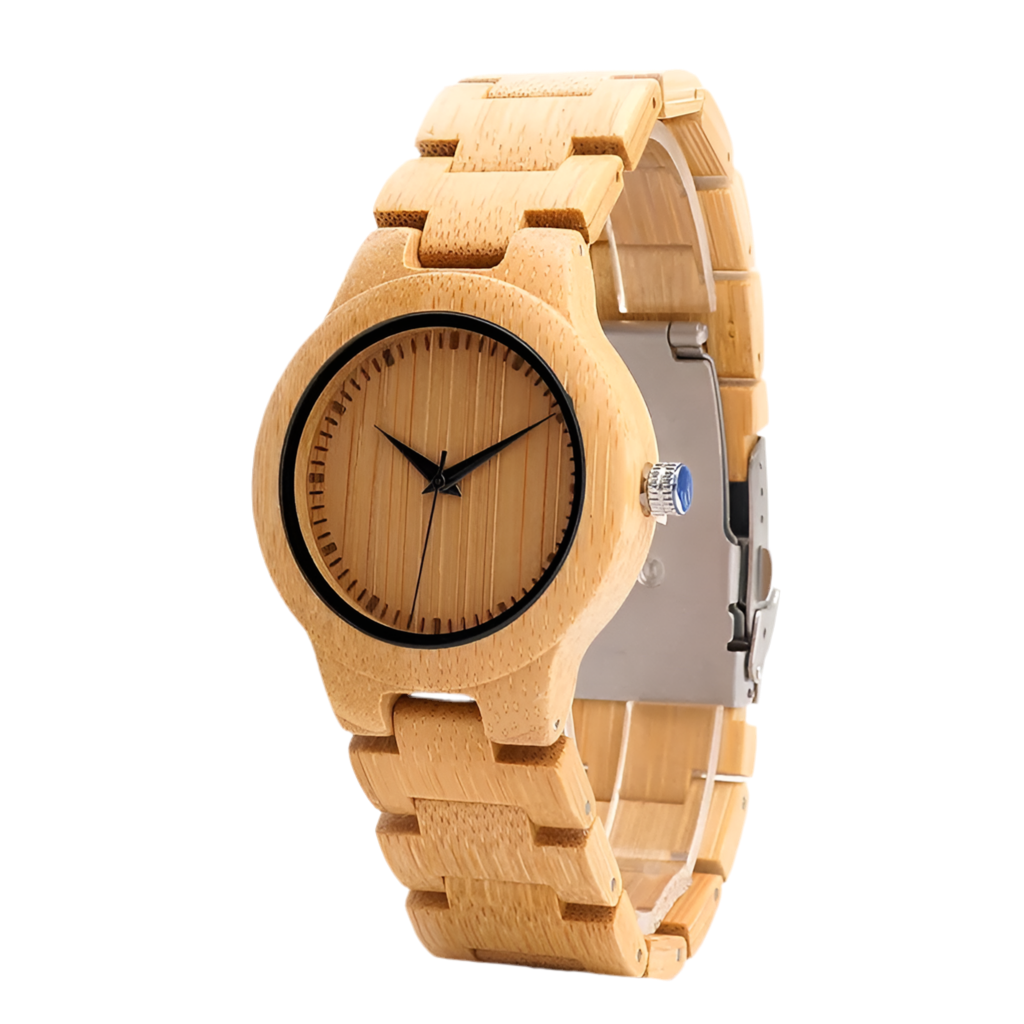 Women's Bamboo Wooden Wrist Watch With Full Wood Links Ladies Unique Casual Quartz Watch