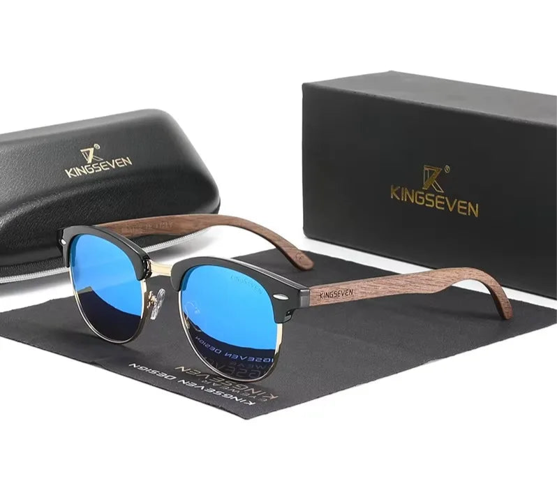 Vintage Style Wooden Sunglasses For Men - Circular Mirror Lenses With UV400 Sun Protection