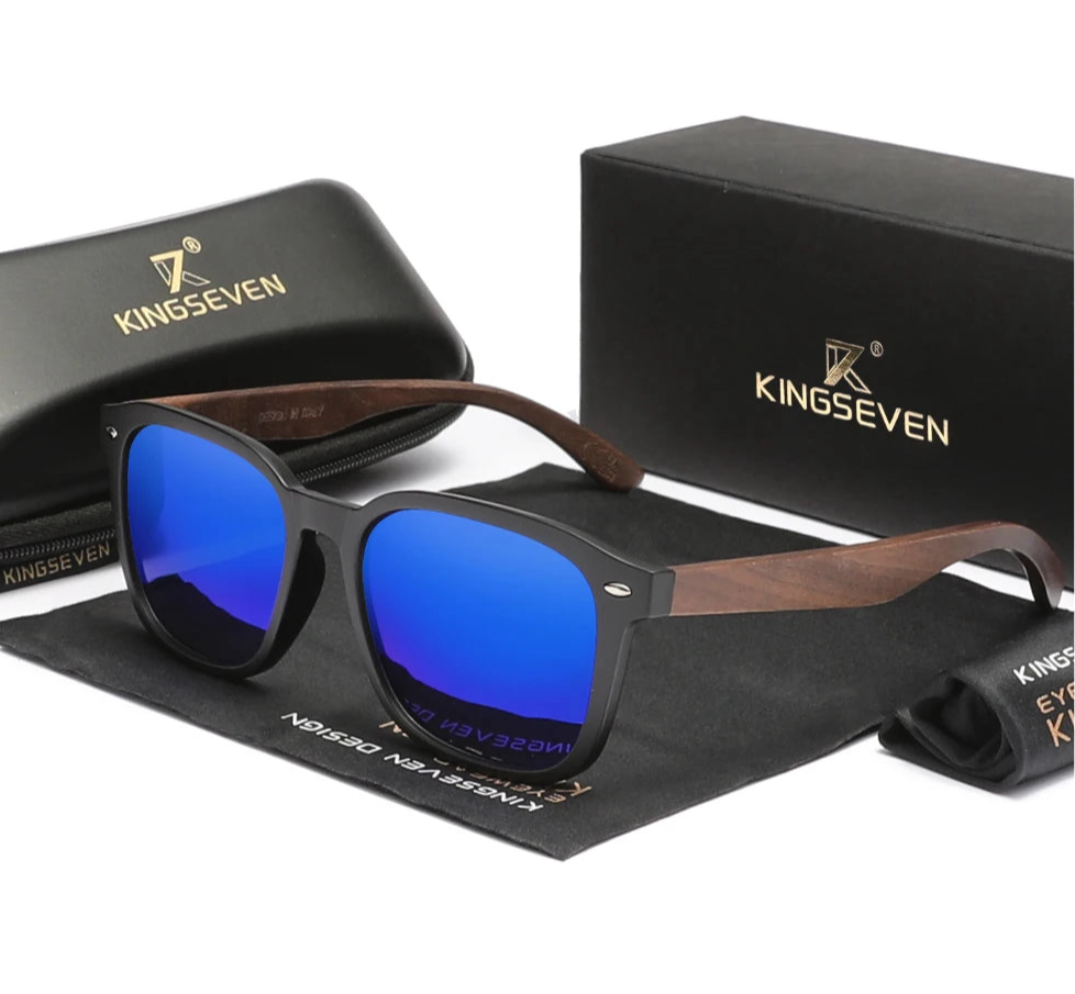 Classic Unisex Walnut Sunglasses For Women Or Men - Polarized UV400 Square Wooden Frame Fashion Glasses