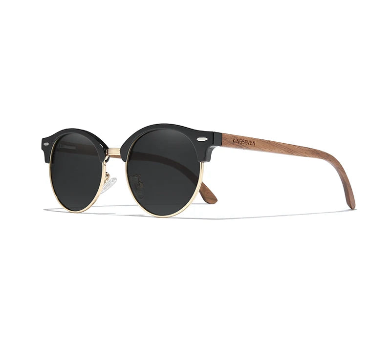 Men’s Polarized Wooden Sunglasses - UV400 Protection With Round Cat Eye Lenses
