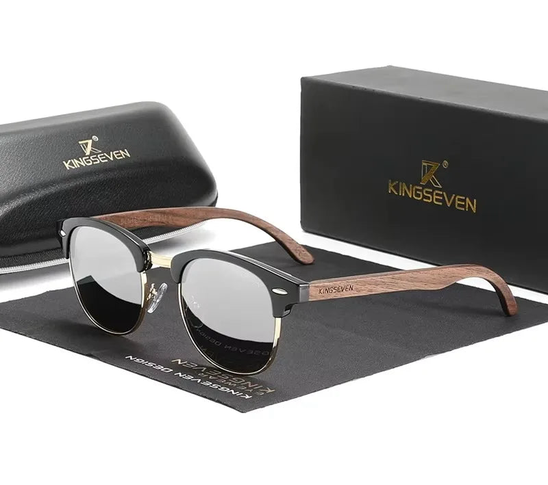 Vintage Style Wooden Sunglasses For Men - Circular Mirror Lenses With UV400 Sun Protection