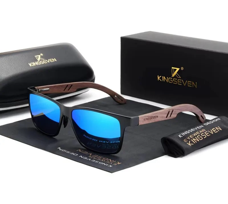 Men’s Wooden Square Frame Sunglasses - Classic Lenses With UV400 Protection