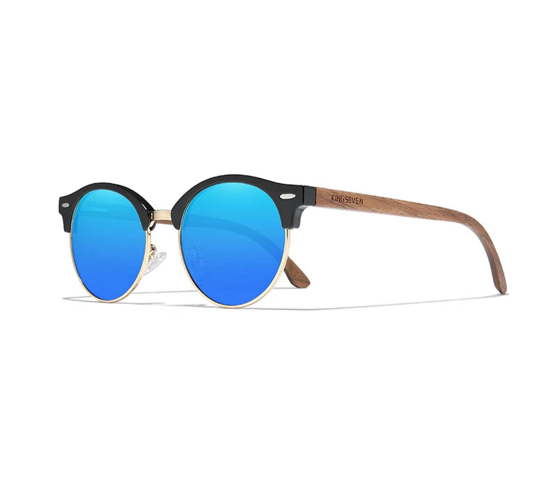 Men’s Polarized Wooden Sunglasses - UV400 Protection With Round Cat Eye Lenses