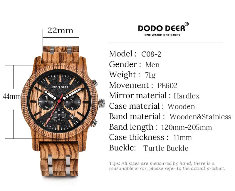 Men’s Chronographic Wooden Sports Watch - Date And Time Analog Display With Round Face