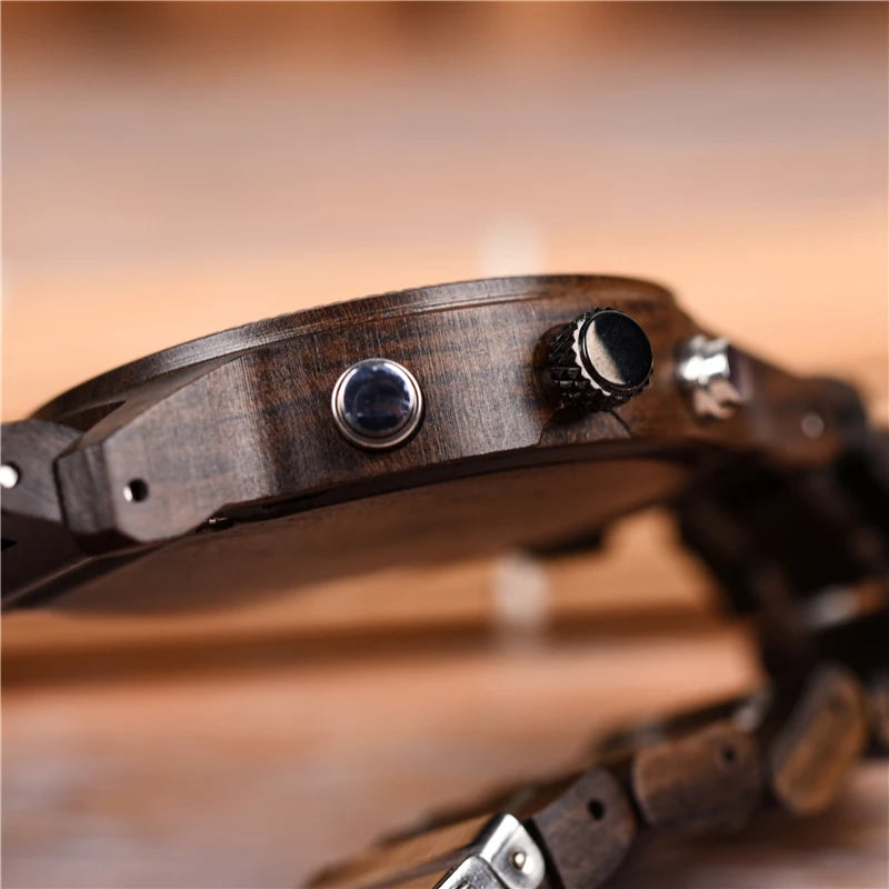 Men’s Chronographic Wooden Sports Watch - Date And Time Analog Display With Round Face