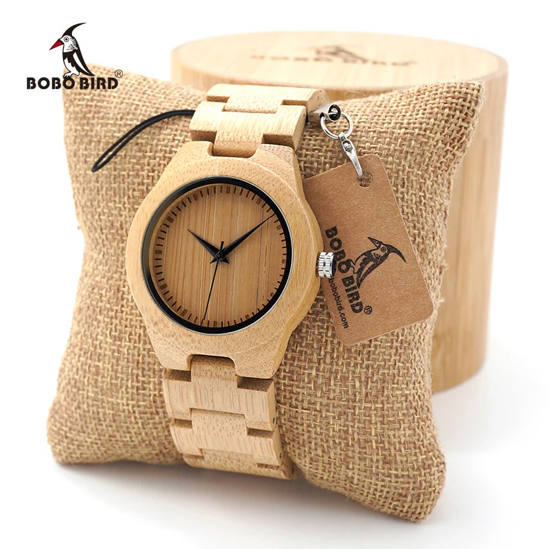 Women's Bamboo Wooden Wrist Watch With Full Wood Links Ladies Unique Casual Quartz Watch