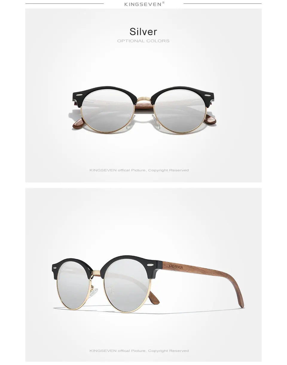 Men’s Polarized Wooden Sunglasses - UV400 Protection With Round Cat Eye Lenses