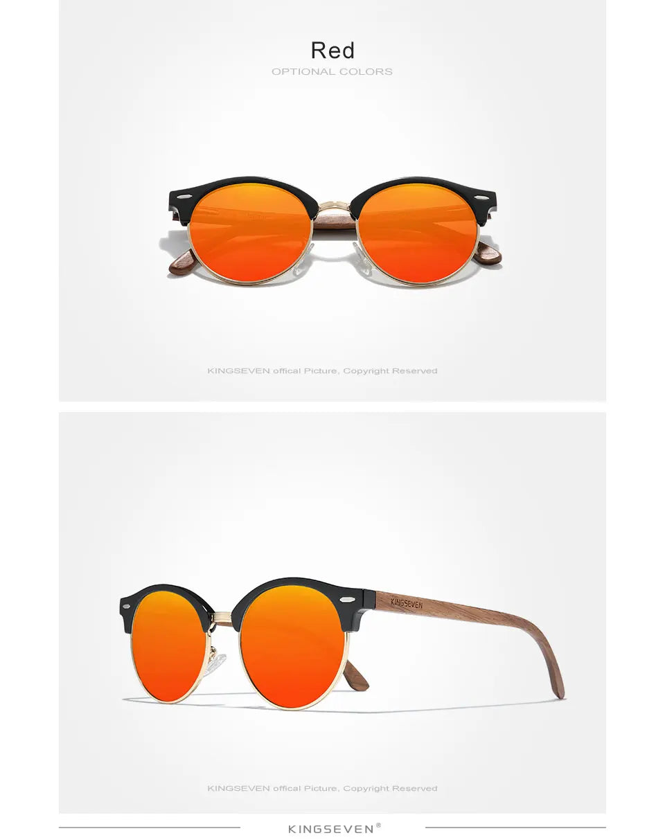 Men’s Polarized Wooden Sunglasses - UV400 Protection With Round Cat Eye Lenses