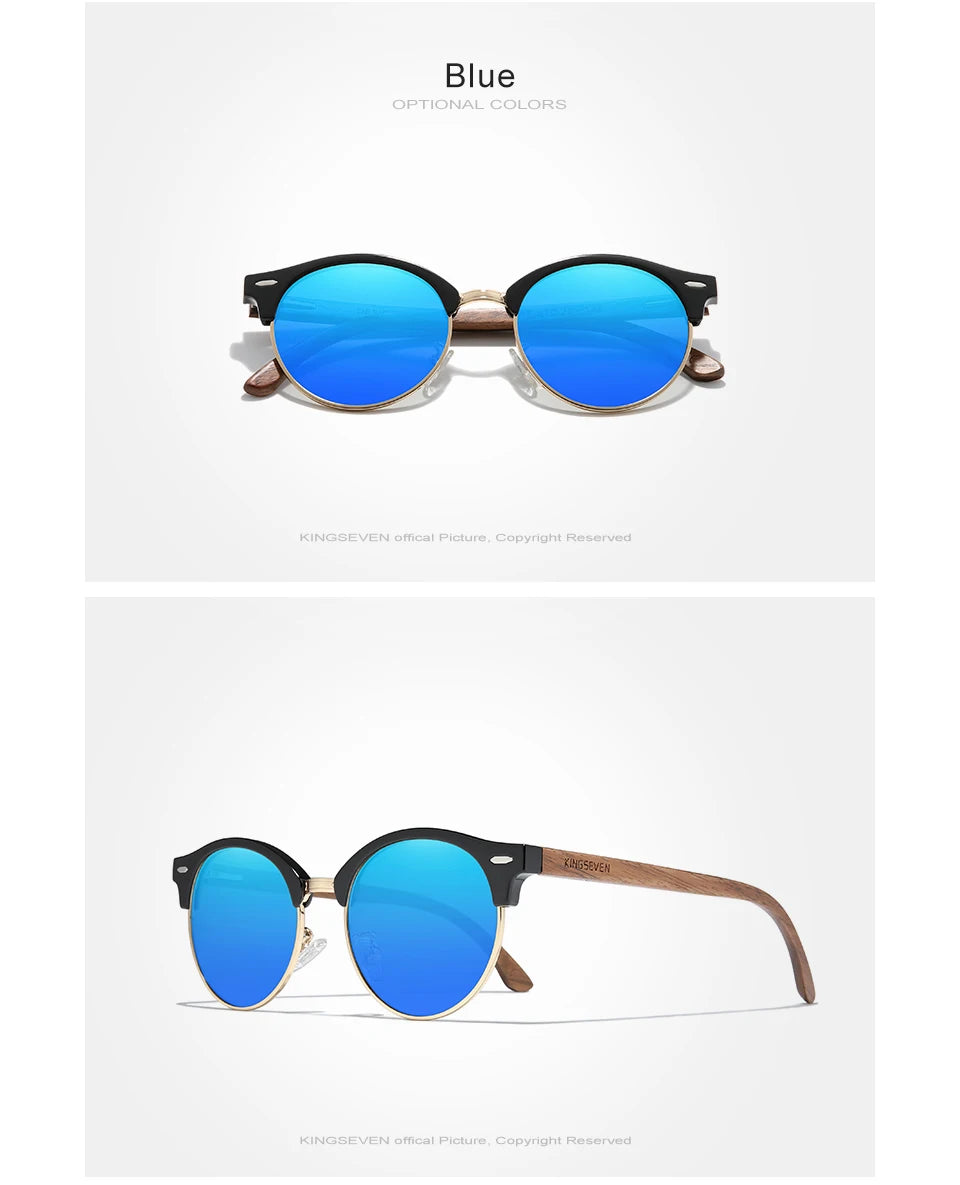 Men’s Polarized Wooden Sunglasses - UV400 Protection With Round Cat Eye Lenses