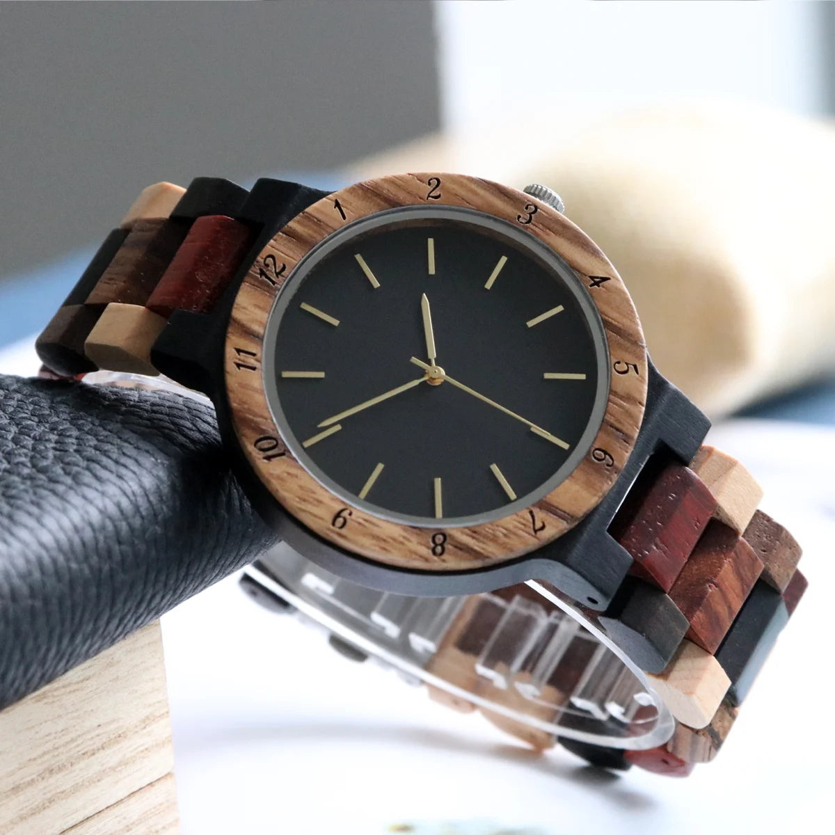 Unisex Multicolored Wooden Wristwatch For Men & Women - Classic Analog Dress Watch With Quartz Movement