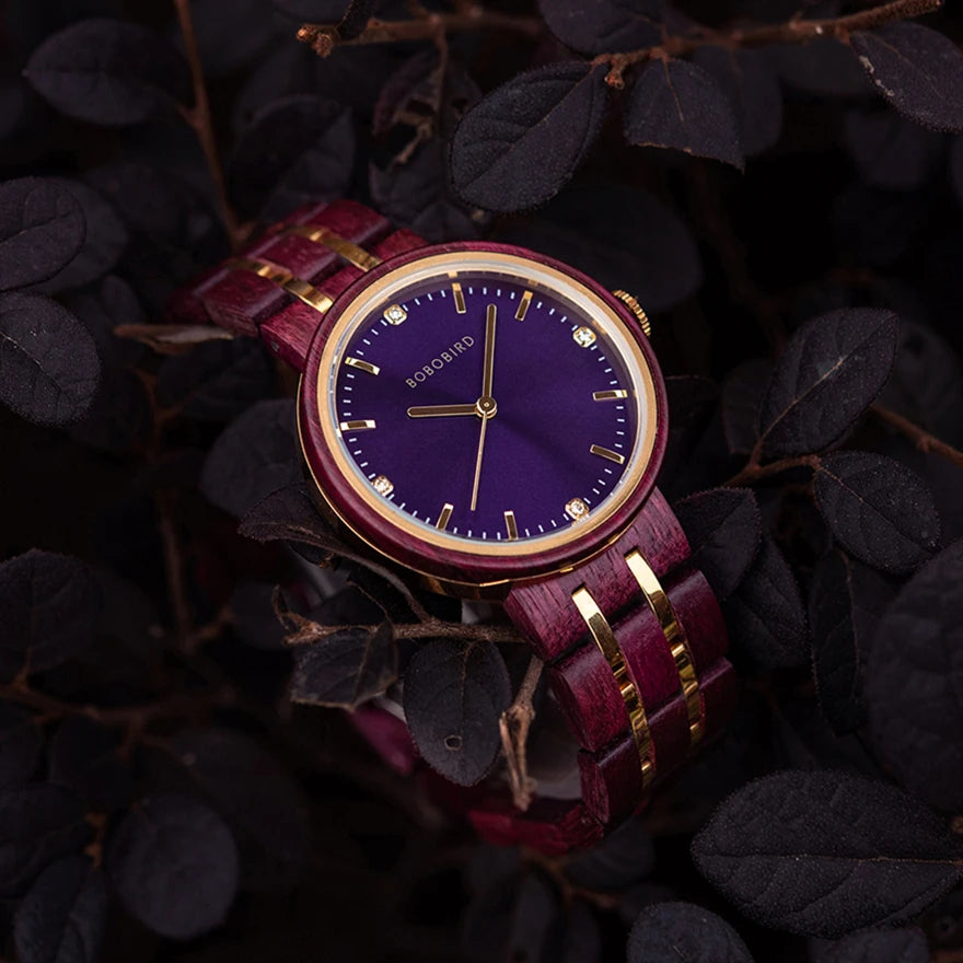 Women's Wooden Watch - Round Analog Face & Quartz Movement With Gift Box