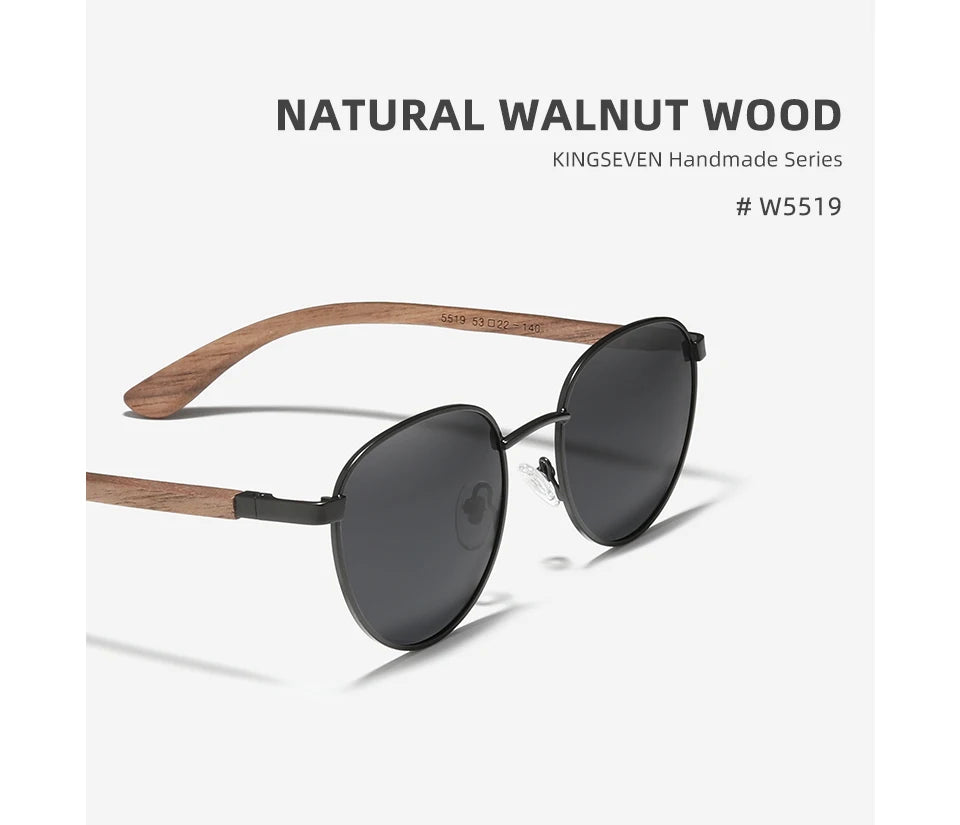 Handmade Walnut Wooden Sunglasses For Men - Polarized UV400 Protection Retro Round Lenses