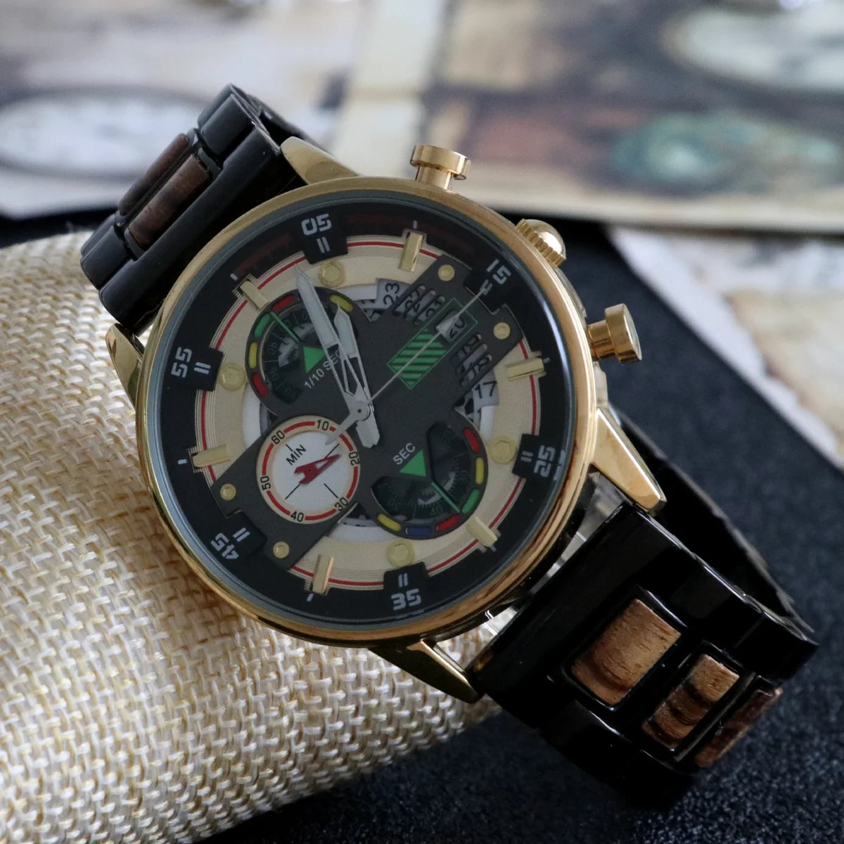 Men’s Wooden Watch With Unique Chronographic Design - Quartz Movement Sports Style