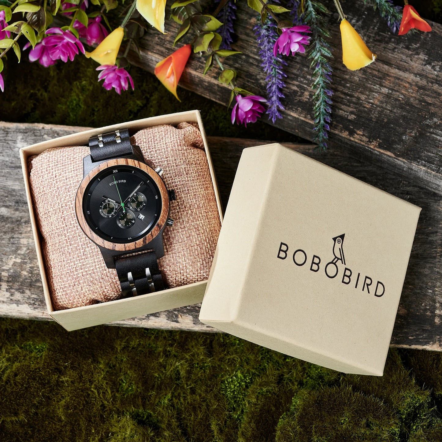 Wooden Women's Watch with 3 Sub Dials Chronograph