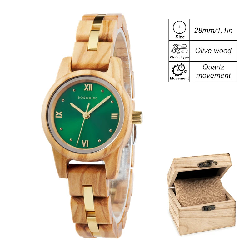 Women's Round Face Wooden Watch Fashion Quartz Watch for Ladies With Paper Gift Box