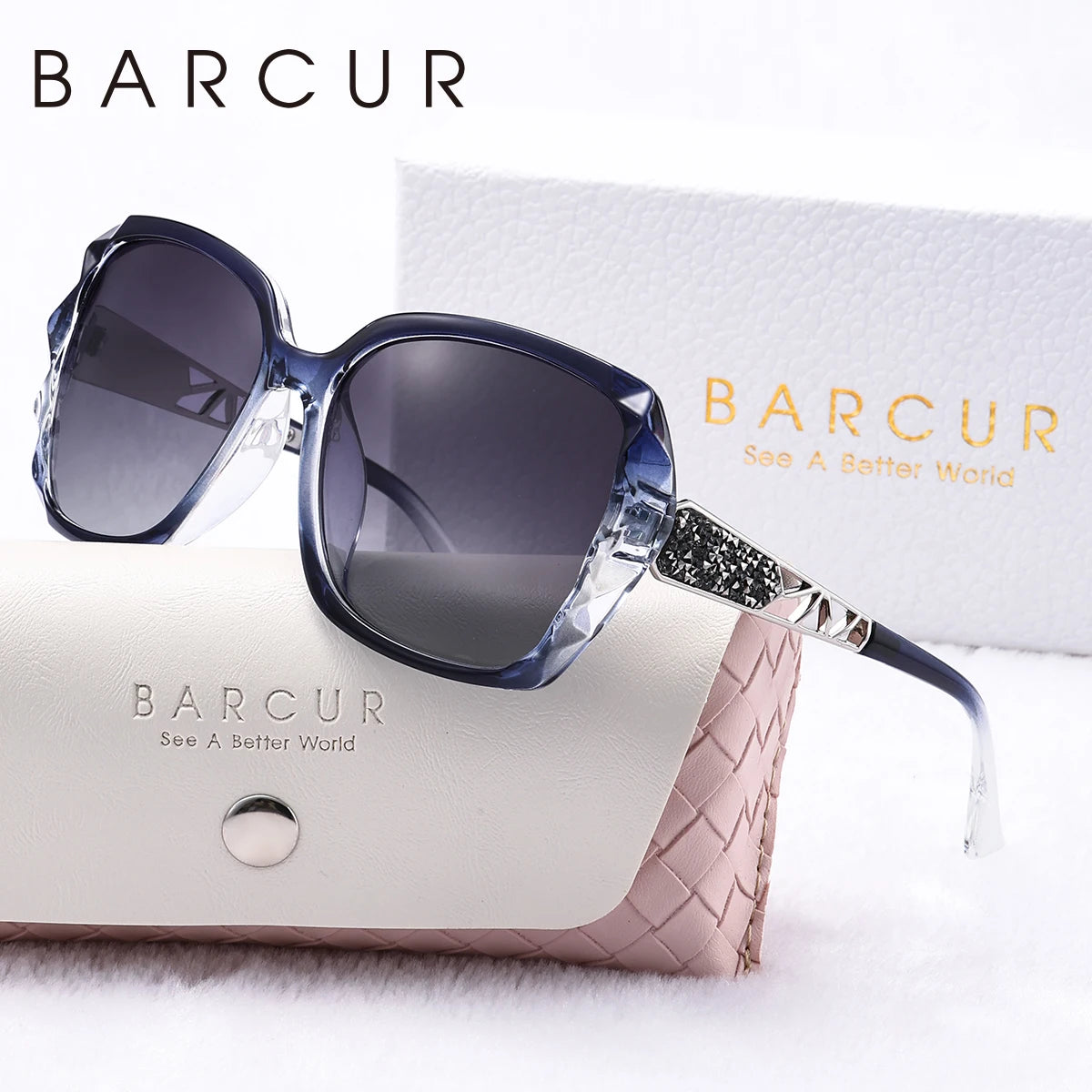 BARCUR Fashion Butterfly Polarized Sunglasses Transparent PC Large Frame Hollow Out Mirror Leg Leisure UV400 Women Sunglasses