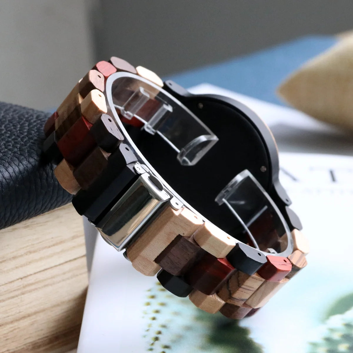 Unisex Multicolored Wooden Wristwatch For Men & Women - Classic Analog Dress Watch With Quartz Movement