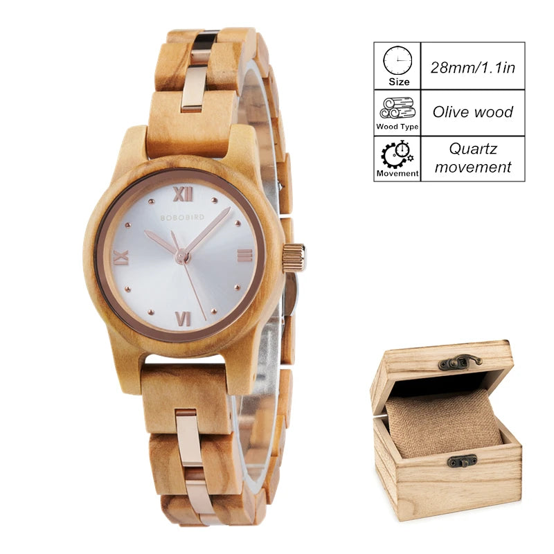 Women's Round Face Wooden Watch Fashion Quartz Watch for Ladies With Paper Gift Box