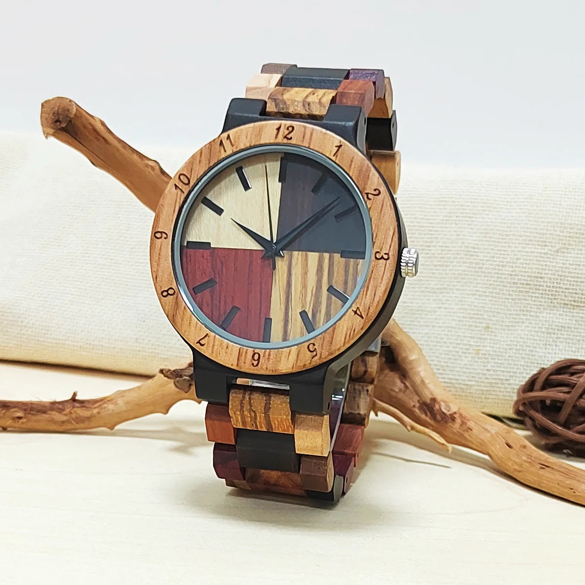 Men’s Colorful Wooden Wrist Watch - Analog Face With Quartz Movement