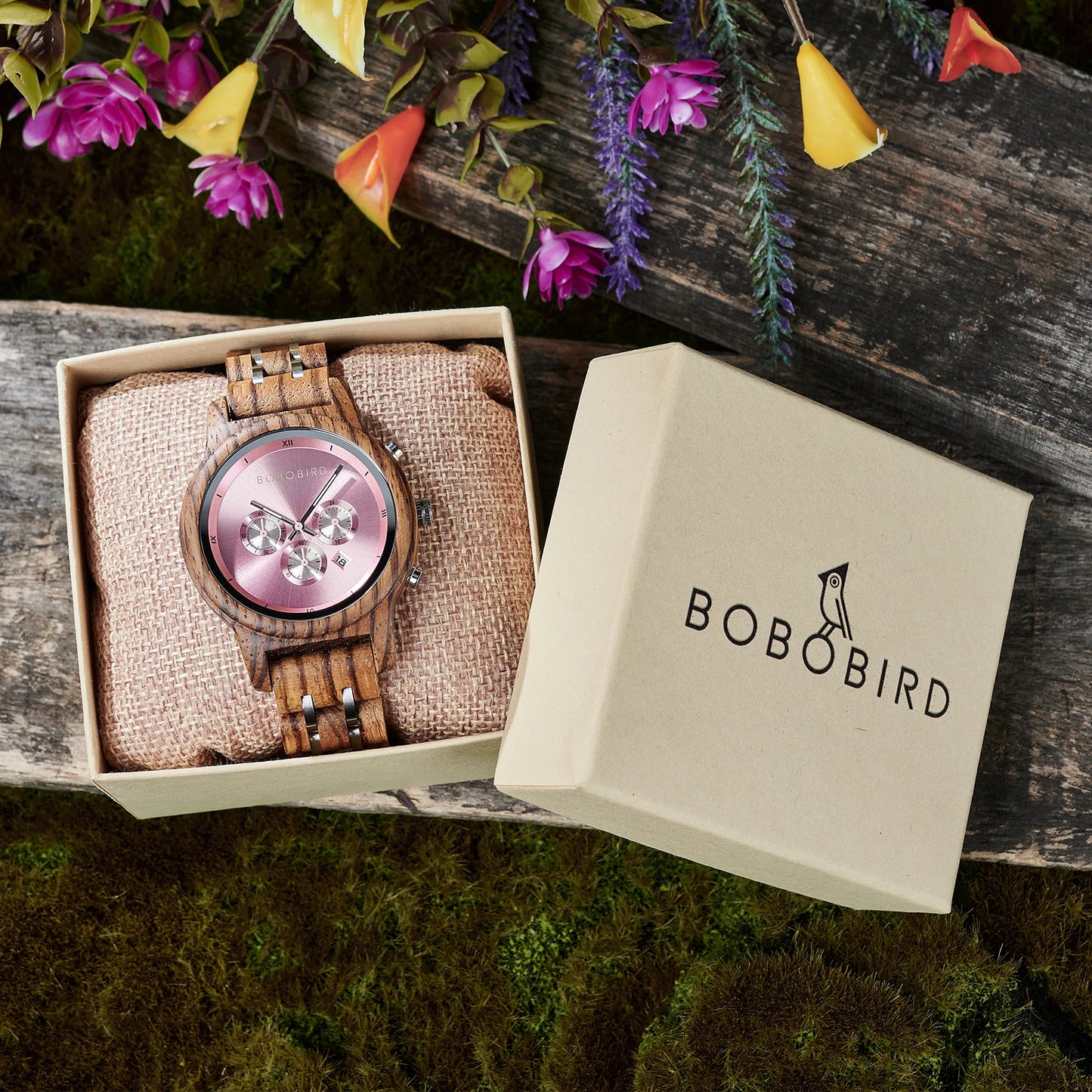 Wooden Women's Watch with 3 Sub Dials Chronograph