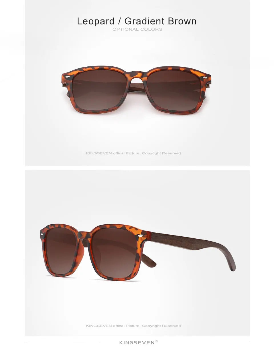 Classic Unisex Walnut Sunglasses For Women Or Men - Polarized UV400 Square Wooden Frame Fashion Glasses