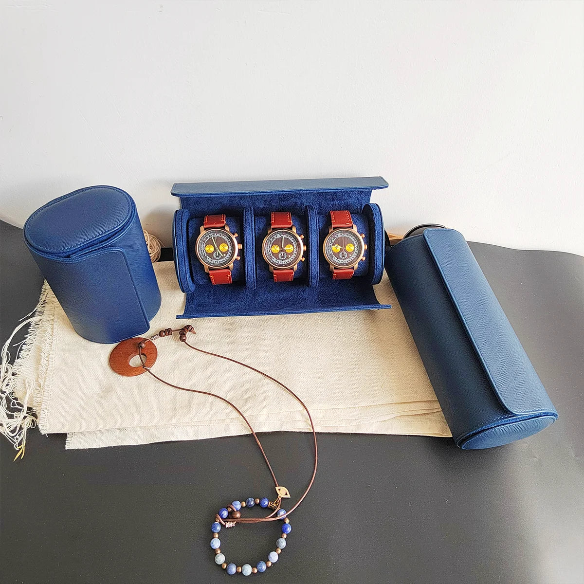 1/2/3-Slot Watch Roll Personalized Leather Travel Case - Custom Watch Case - Watch Storage Box