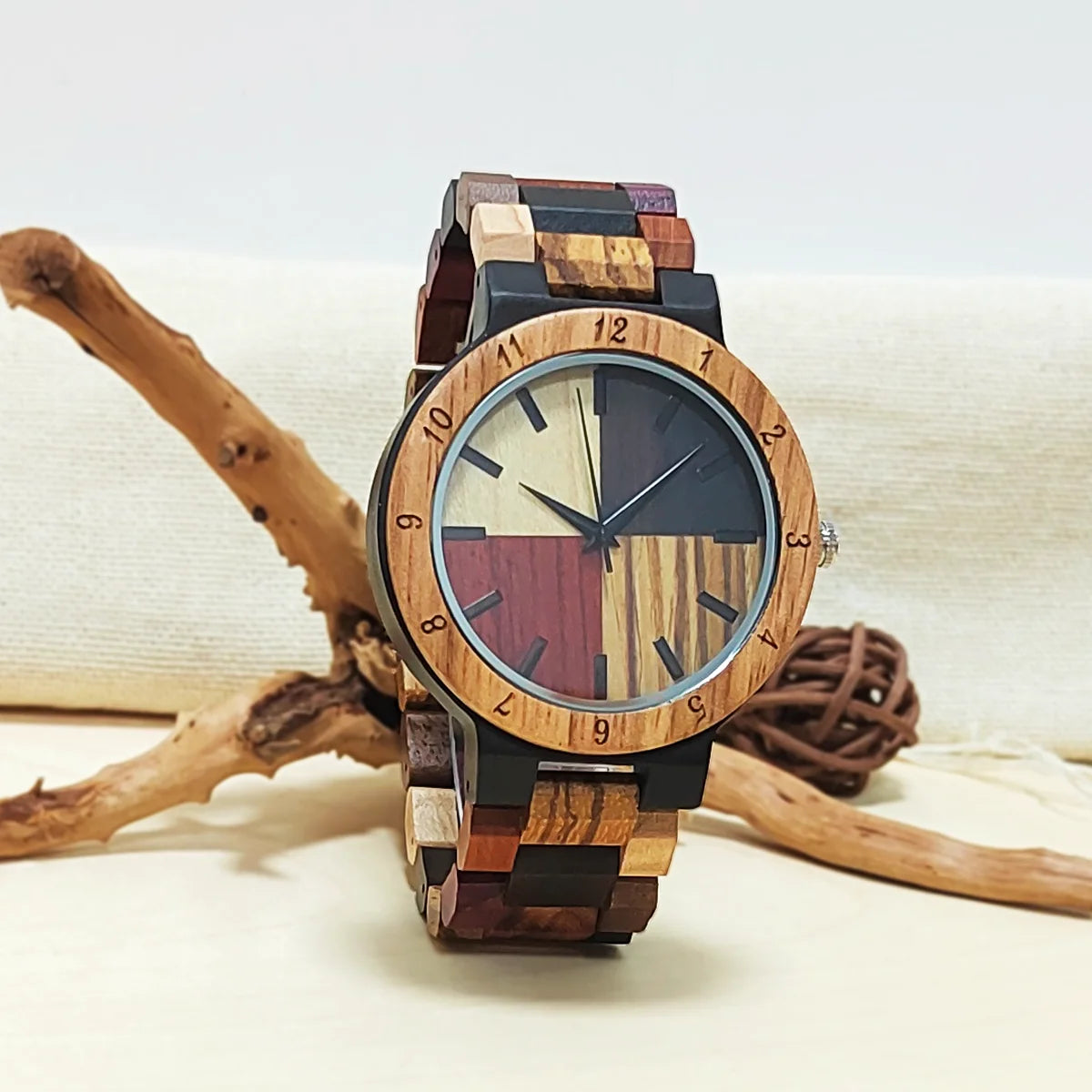 Men’s Colorful Wooden Wrist Watch - Analog Face With Quartz Movement
