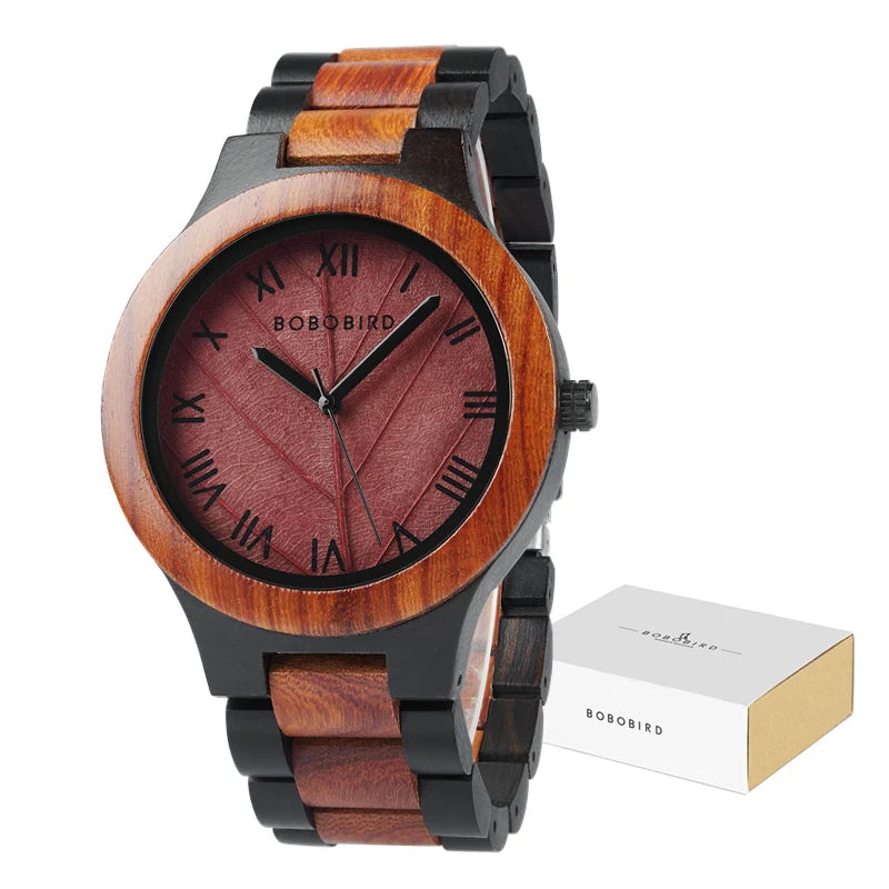 Unisex Wooden Watch With Leaf Dial Design - Classic Analog Quartz Movement Casual Dress Wristwatch for Men & Women