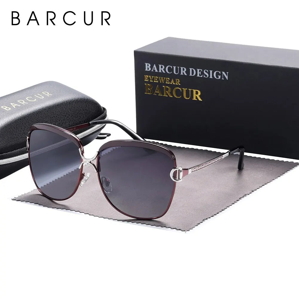 BARCUR Polarized Ladies Sunglasses Women Gradient Lens Round Sun Glasses Square Luxury Brand Oculos