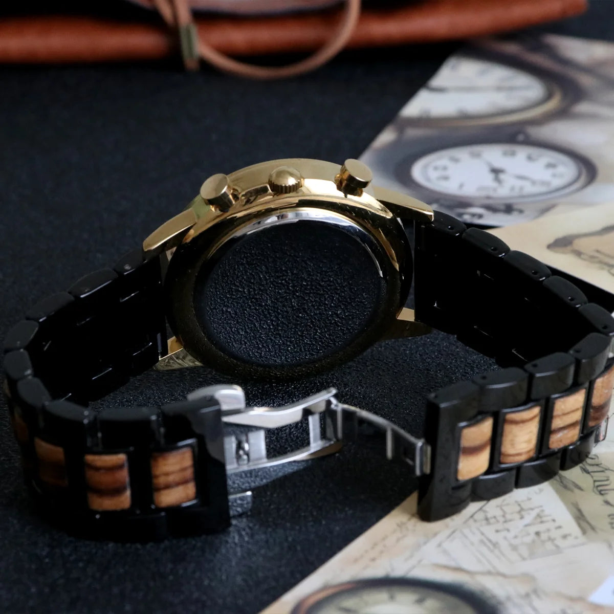 Men’s Wooden Watch With Unique Chronographic Design - Quartz Movement Sports Style