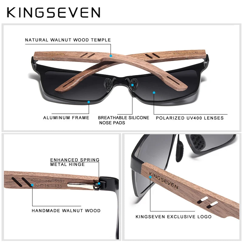 Men’s Wooden Square Frame Sunglasses - Classic Lenses With UV400 Protection