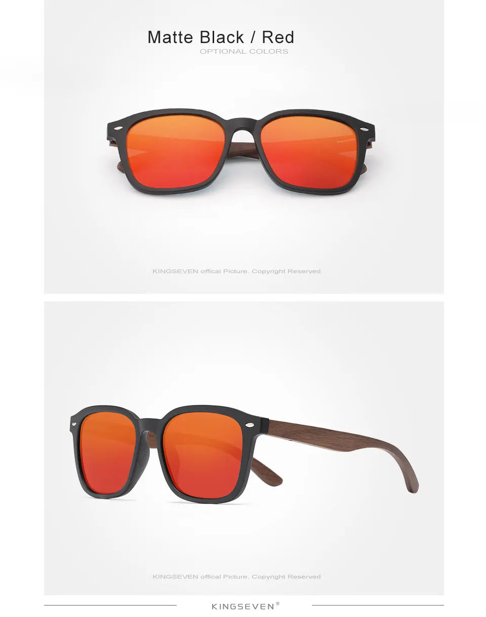 Classic Unisex Walnut Sunglasses For Women Or Men - Polarized UV400 Square Wooden Frame Fashion Glasses