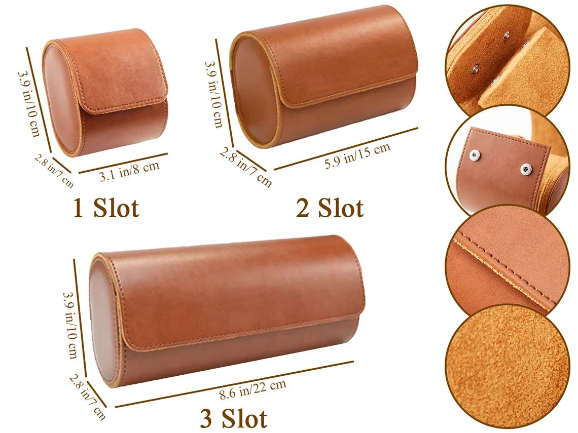1/2/3-Slot Watch Roll Personalized Leather Travel Case - Custom Watch Case - Watch Storage Box